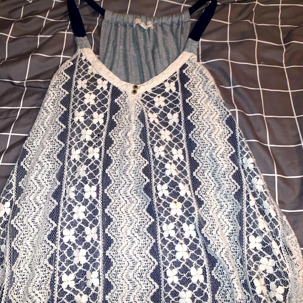 Lace overlay navy grey and white tank top